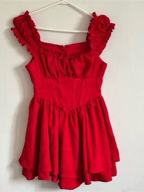 SHEIN Red Ruffled Short Jumpsuit Romper